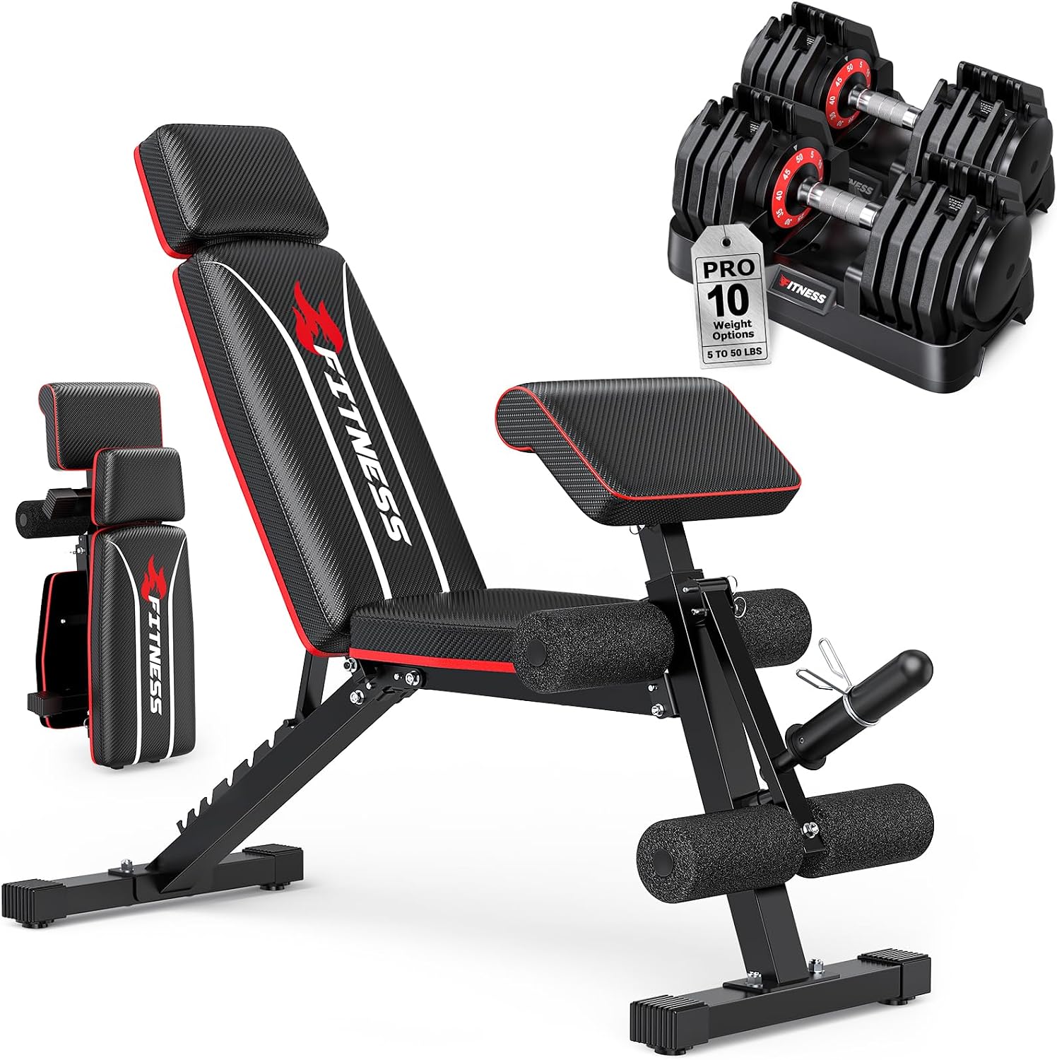 Home Gym Equipment Set - Adjustable Dumbbell Set with Workout Bench,