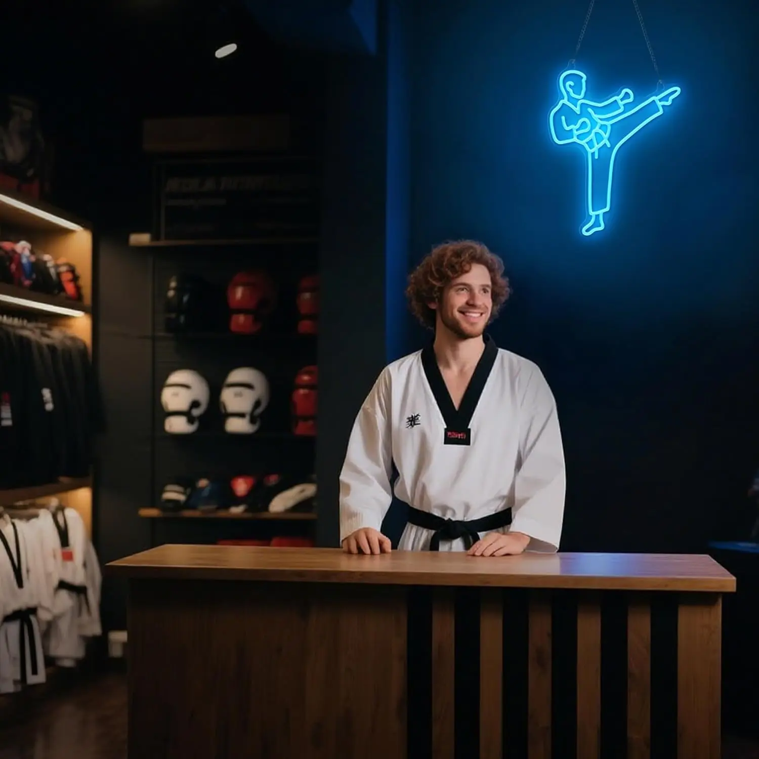 Karate Man Neon Sign Blue LED  - Home Gym Neon Sign recension och pris